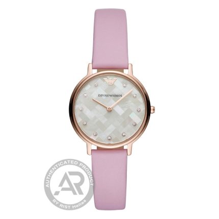 Emporio Armani Kappa Crystals Rose Gold Stainless Steel Pink Leather Strap AR11130