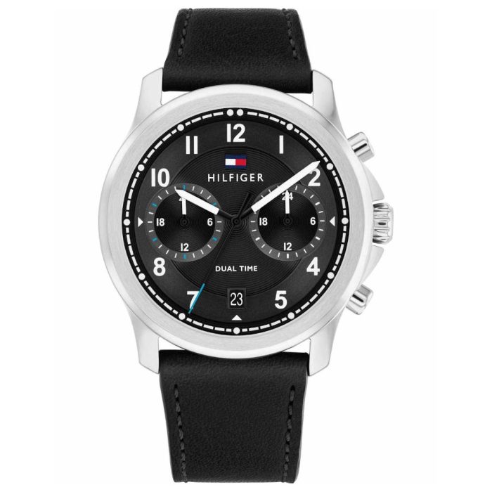 Tommy Hilfiger Wesley Dual Time Black Leather Strap 1710624