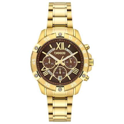 Breeze Spectacolo Swarovski Gold Stainless Steel Bracelet Chronograph 212441.8