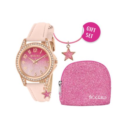 Tikkers Crystals Pink Leather Strap Gift Set ATK1062