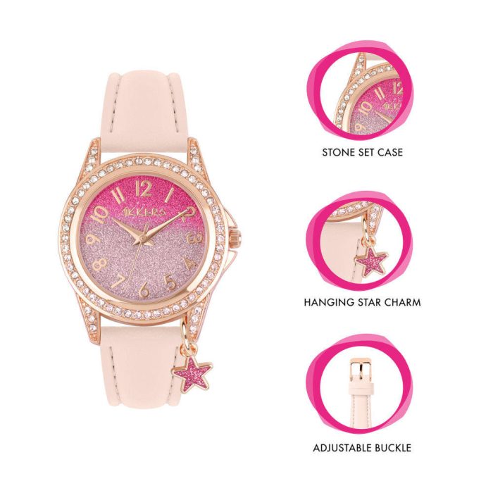 Tikkers Crystals Pink Leather Strap Gift Set ATK1062