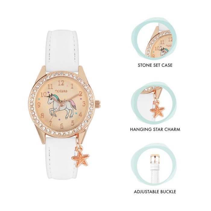 Tikkers Unicorn Crystals White Leather Strap Gift Set ATK1063