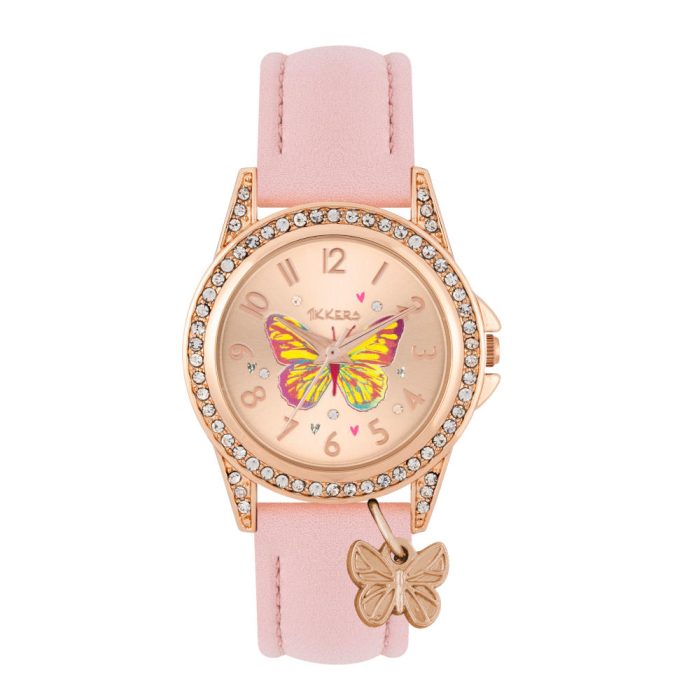 Tikkers Butterfly Crystals Pink Leather Strap Gift Set ATK1086