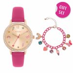 Tikkers Rainbow Crystals Fuchsia Leather Strap Gift Set ATK1089