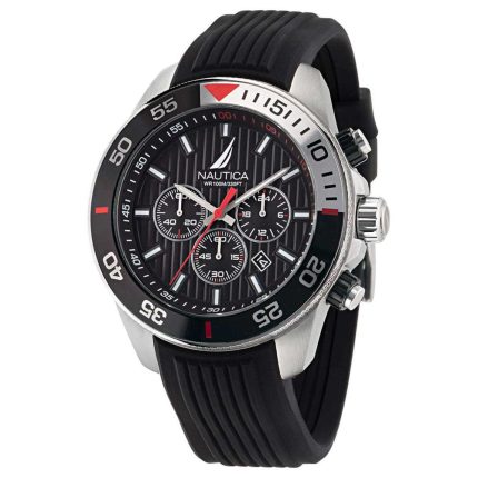 Nautica One Black Silicone Strap Chronograph NAPNOS301