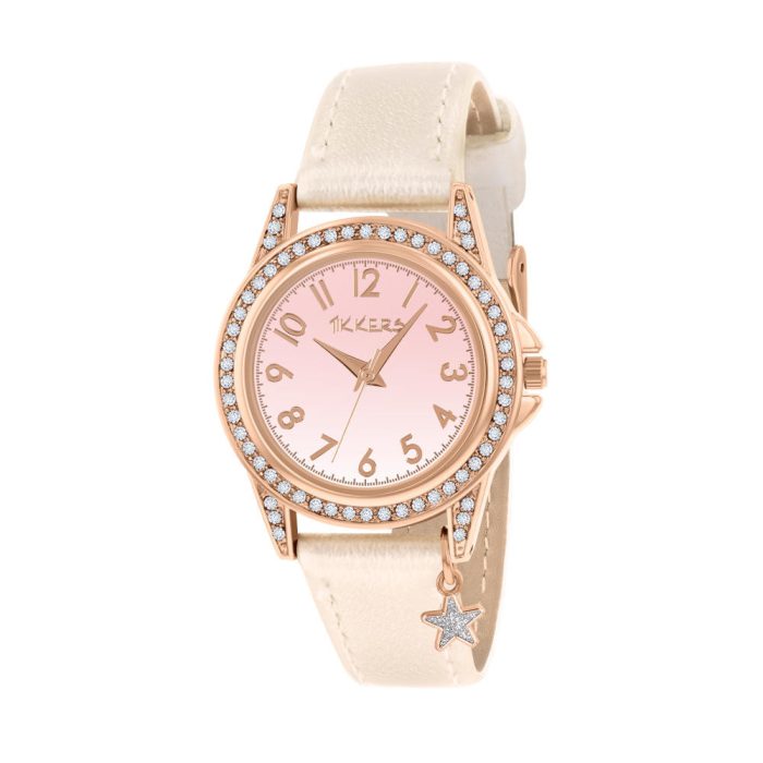 Tikkers Girls Crystals Beige Leather Strap TK0203