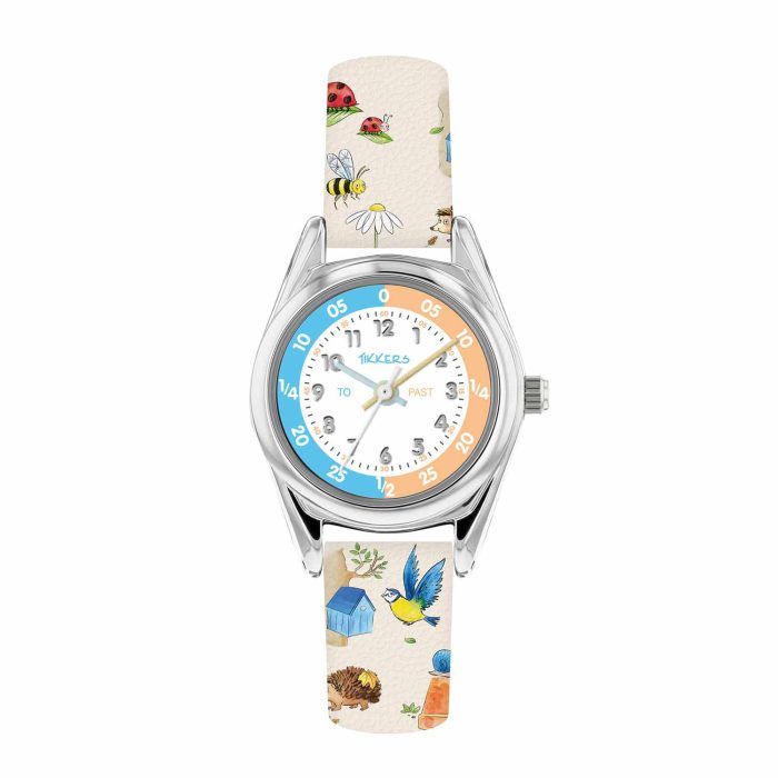 Tikkers RSPB Wild Things White Printed Leather Strap TKRSPB06