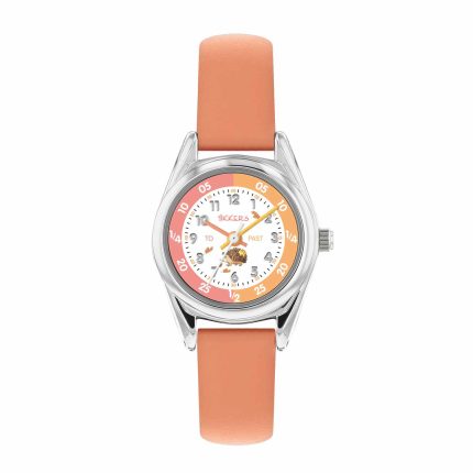 Tikkers RSPB Hedgehog Coral Leather Strap TKRSPB07