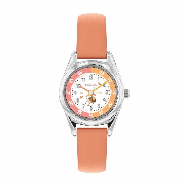 Tikkers RSPB Hedgehog Coral Leather Strap TKRSPB07