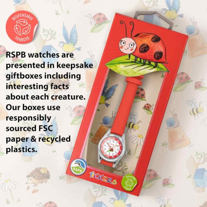 Tikkers RSPB Ladybird Red Leather Strap TKRSPB08