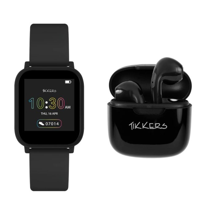 Tikkers Teen Black Silicone Strap Smartwatch & Earbuds Set TKS10-0002