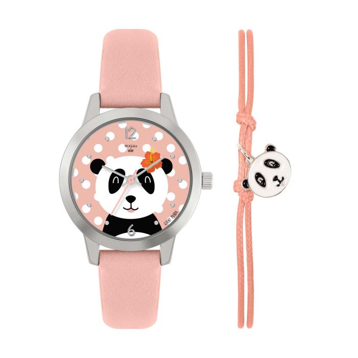 Tikkers WWF Panda Pink Leather Strap & Panda Charm Bracelet Gift Set TKWWF002