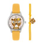 Tikkers WWF Leopard Yellow Leather Strap & Leopard Charm Bracelet Gift Set TKWWF005