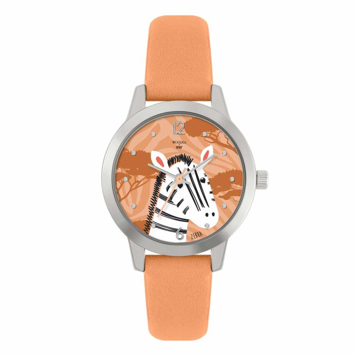 Tikkers WWF Zebra Orange Leather Strap TKWWF006