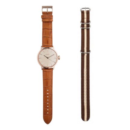 OXETTE ROSE GOLD BROWN LEATHER STRAP