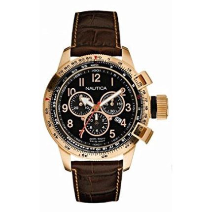 NAUTICA ROSE GOLD BROWN LEATHER STRAP CHRONOGRAPH