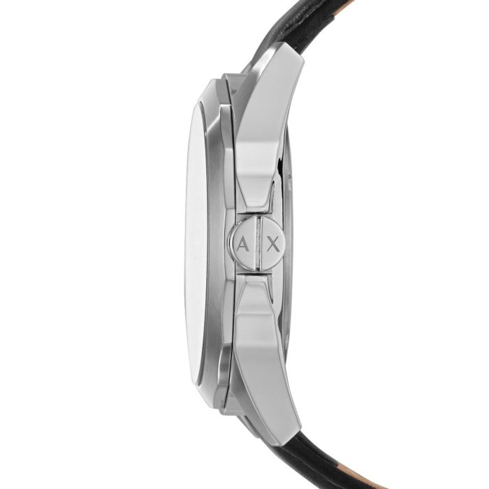 ARMANI EXCHANGE DREXLER STAINLESS STEEL BLACK LEATHER STRAP