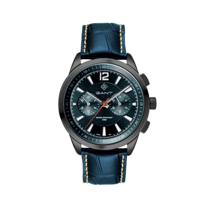 GANT WALWORTH BLACK STAINLESS STEEL BLUE LEATHER STRAP CHRONOGRAPH