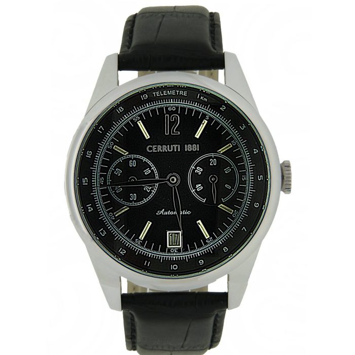 CERRUTI AUTOMATIC BLACK LEATHER STRAP