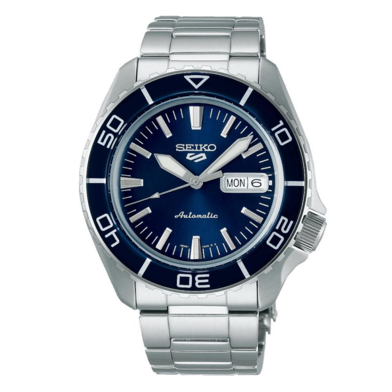 Seiko 5 Sports SKX – SNZH5 Bluetone Redux Automatic Silver Stainless Steel Bracelet SRPK97K1J