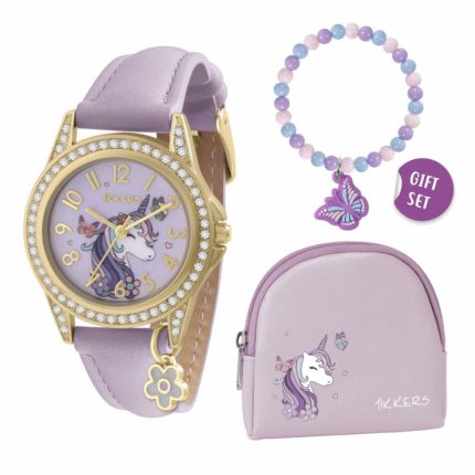 Tikkers Unicorn Crystals Purple Leather Strap Gift Set ATK1106