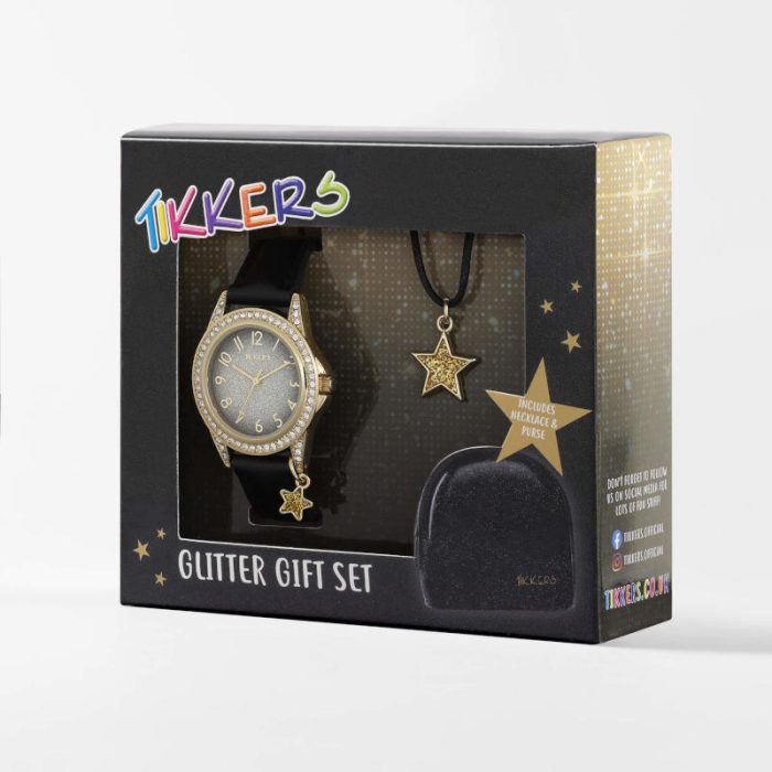 Tikkers Crystals Black Leather Strap Gift Set ATK1109