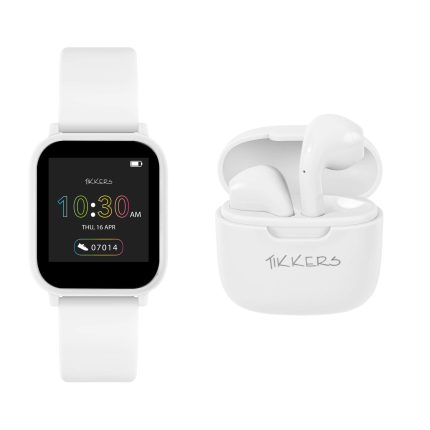 Tikkers Teen White Silicone Strap Smartwatch & Earbuds Set TKS10-0007