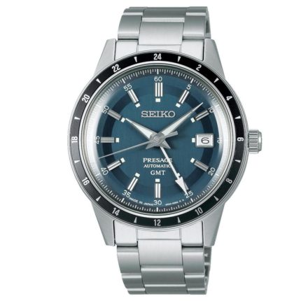 Seiko Presage 'Petrol Blue' Style 60s Road Trip GMT Automatic Silver Stainless Steel Bracelet SSK009J1