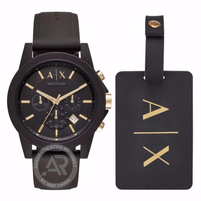 Armani Exchange Outerbanks Black Silicone Strap Chronograph Gift Set AX7105