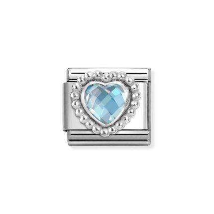 NOMINATION COMPOSABLE CLASSIC LINK IN STERLING SILVER WITH LIGHT BLUE CZ HEART 330606/006