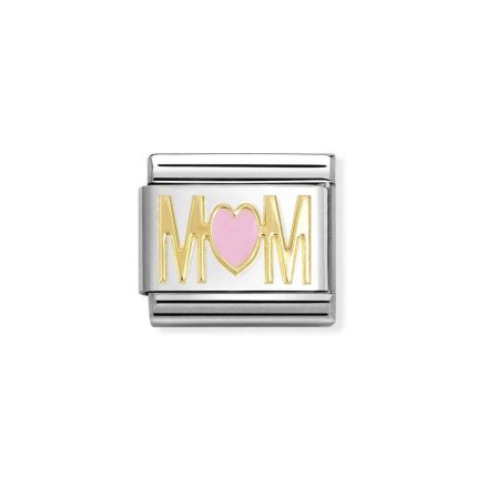 NOMINATION COMPOSABLE CLASSIC LINK MOM PINK HEART IN 18K GOLD 030272/84