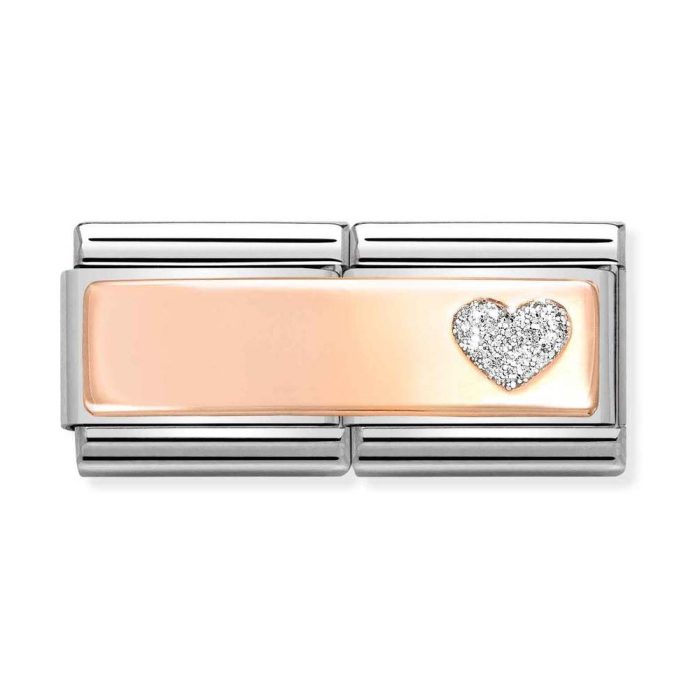 NOMINATION COMPOSABLE CLASSIC DOUBLE LINK HEART GLITTER IN 9K ROSE GOLD 430721/02