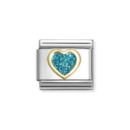 NOMINATION COMPOSABLE CLASSIC LINK TURQUOISE GLITTER HEART IN 18K GOLD 030220/08