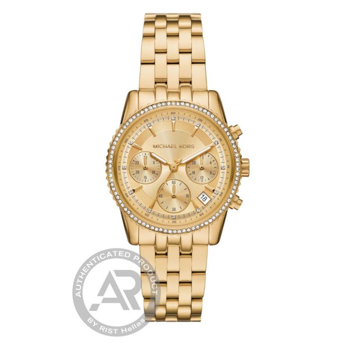 Michael Kors Ritz Crystals Gold Stainless Steel Bracelet Chronograph MK7530